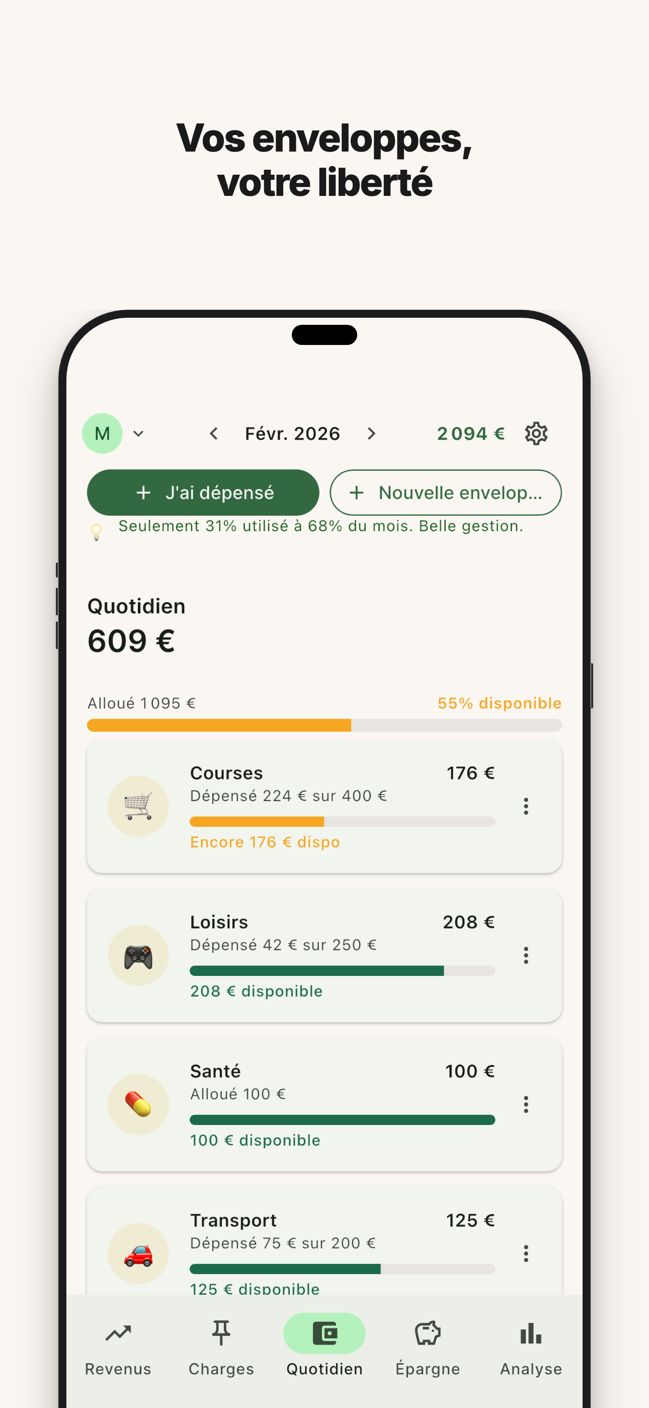 Répartissez dans vos enveloppes budget